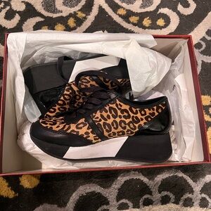 Donald J. Pliner Leopard Calfhair Trainer Sneaker Tennis Shoes with Box Size 5